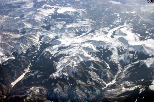 Snow-covered Rocky Mountains from air. CO.