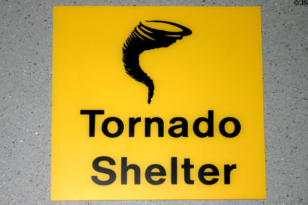 Tornado Shelter sign in Denver International Airport. Denver, CO.