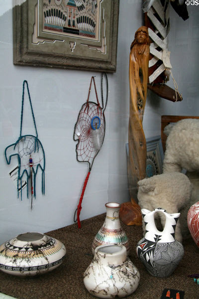 Native arts & crafts in shop window on Greene St. Silverton, CO.