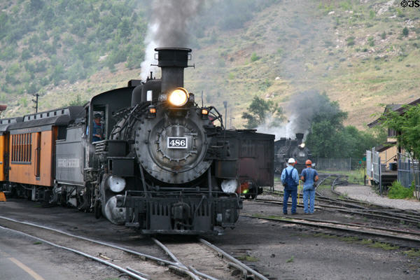 Durango & Silverton Railroad steam locomotives 486 & 480 ready for departure. Durango, CO.