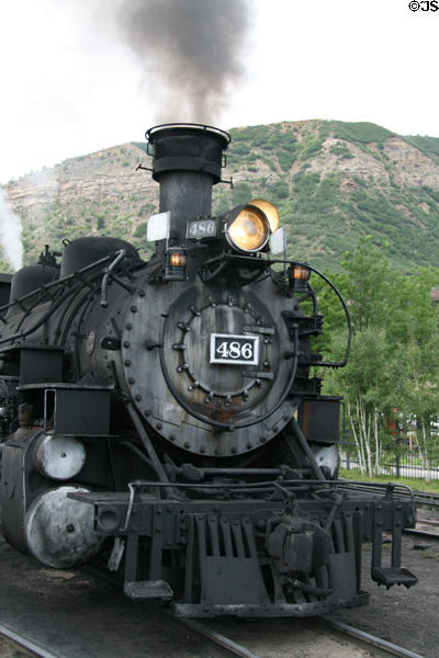 Nose of Durango & Silverton Railroad steam locomotive 486 made by Baldwin Locomotive Works, Philadelphia. Durango, CO.