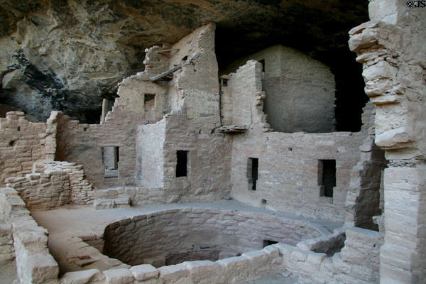 Houses built into caves at Spruce Tree House in Mesa Verde National Park. CO.