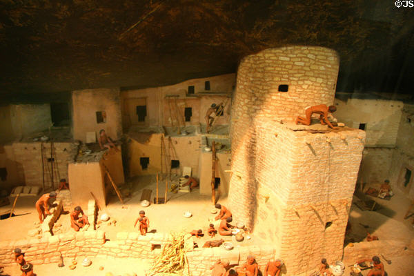 Model of native life during cliff dwelling Classic Pueblo period 800 years ago at Mesa Verde Museum. CO.