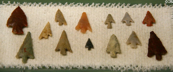 Arrow heads or points typical of Pueblo period at Mesa Verde Museum. CO.