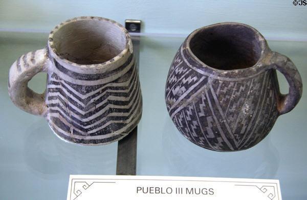 Mesa Verde Puebloan pottery cups from classic period III at Mesa Verde Museum. CO.