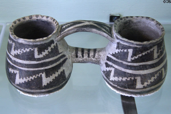 Mesa Verde Puebloan pottery double mug at Mesa Verde Museum. CO.