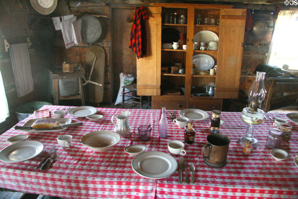 Table set for travelers at Stage Coach Inn at South Park City. Fairplay, CO.