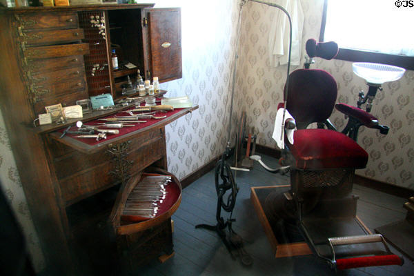 Victorian dentist's office with antique dental instruments at South Park City. Fairplay, CO.