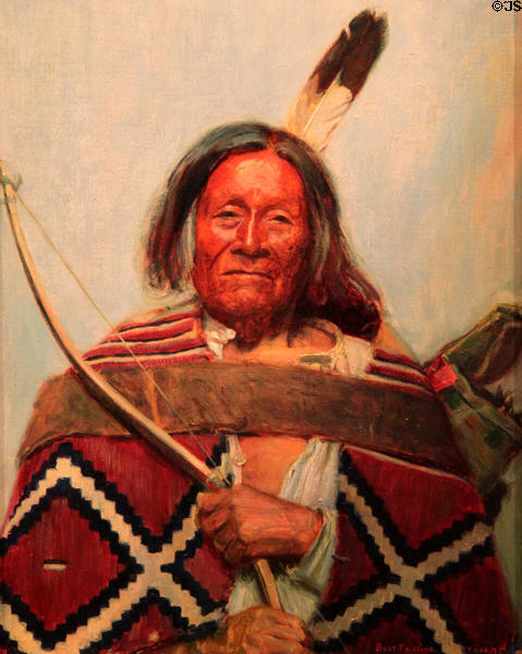Indian Warrior painting (c1900-15) by Bert Geer Phillips at Colorado Springs Fine Arts Center. Colorado Springs, CO.
