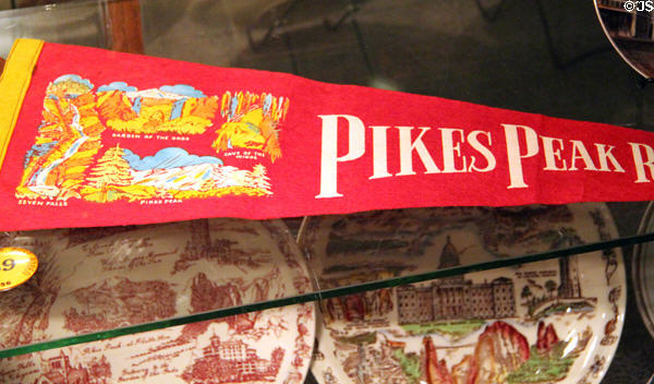 Pikes Peak pennant souvenir at Colorado Springs Pioneers Museum. Colorado Springs, CO.