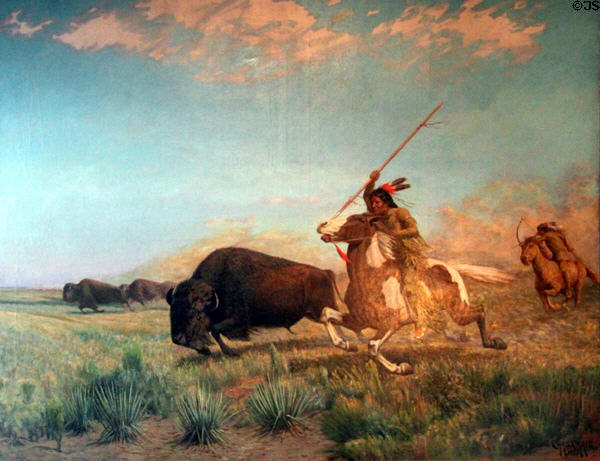 Buffalo Hunt painting (1903) by Charles Craig at Colorado Springs Pioneers Museum. Colorado Springs, CO.