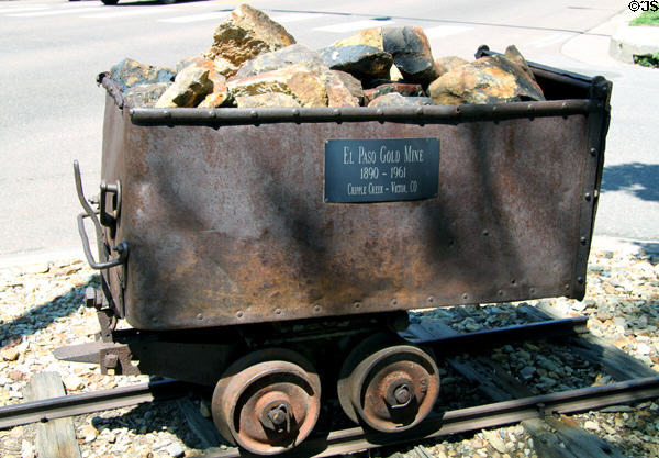 Mining cart from El Paso Gold Mine (1890-1961) of Cripple Creek displayed in Old Colorado City. Old Colorado City, CO.