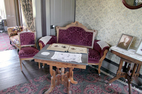 Settee & table in Chambers Home at Rock Ledge Ranch Historic Site. Colorado Springs, CO.