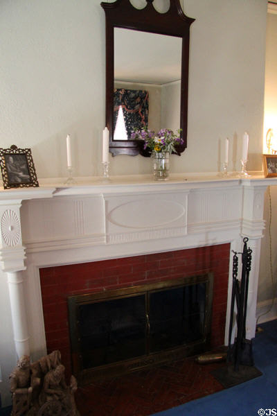 Parlor fireplace at Orchard House at Rock Ledge Ranch Historic Site. Colorado Springs, CO.