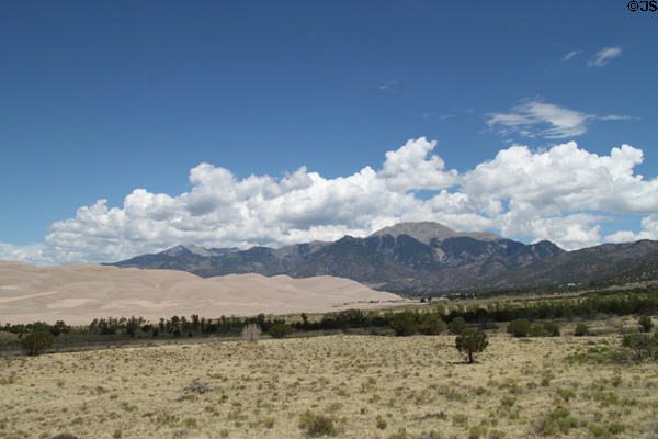 Sand dunes meet the mountains at Great Sand Dunes National Park. CO.