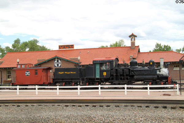 Canon City Depot with Shay-type steam locomotive #8. Canon City, CO.