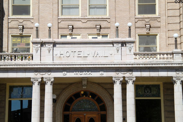 Entrance portal of Hotel Vail. Pueblo, CO.
