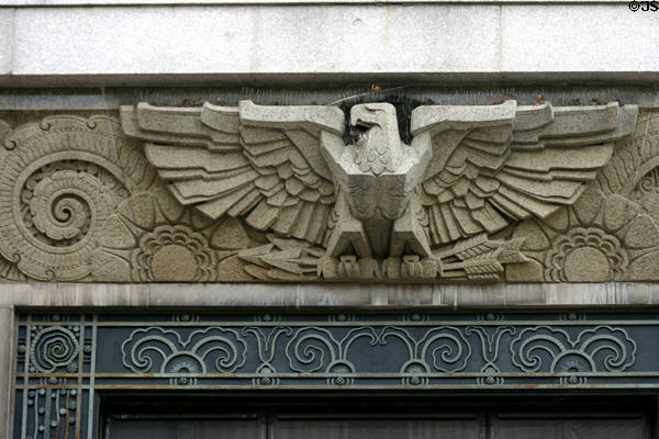 Eagle carved on 955 Main Street. Bridgeport, CT.