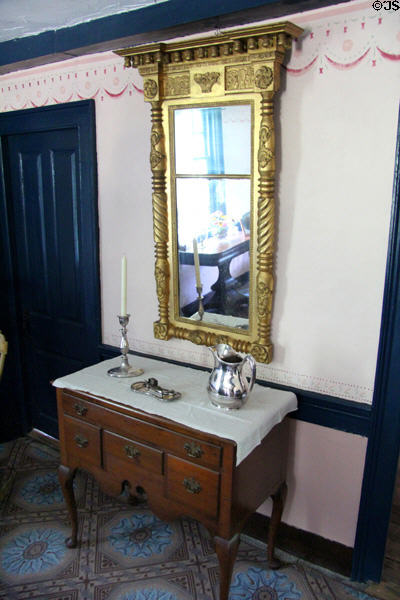 Mirror over chest of drawers at Thomas Griswold House. Guilford, CT.