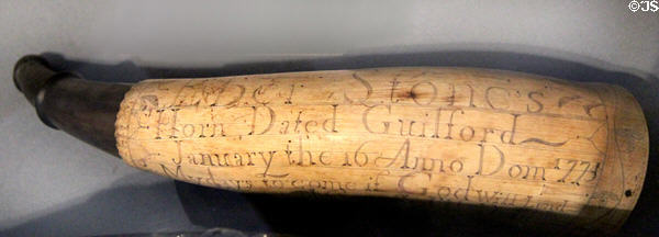 Powder horn (1775) belonged to an English loyalist at Henry Whitfield State Museum. Guilford, CT.