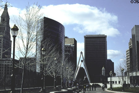 Phoenix Gateway & skyline of Hartford. Hartford, CT.