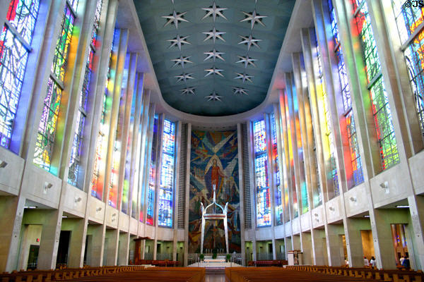 Stained glass windows surround the sanctuary of St. Joseph Cathedral. Hartford, CT.