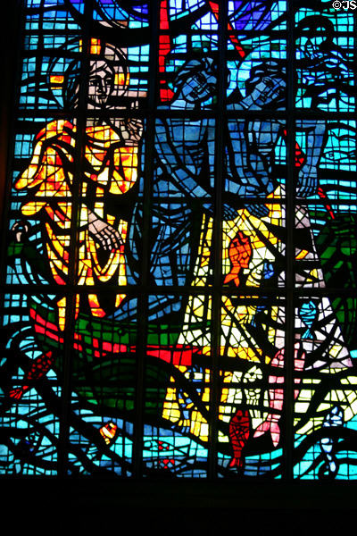 Christ & fishing disciples stained glass in St. Joseph Cathedral. Hartford, CT.