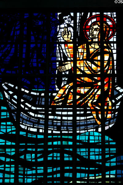 Christ in a boat stained glass of St. Joseph Cathedral. Hartford, CT.