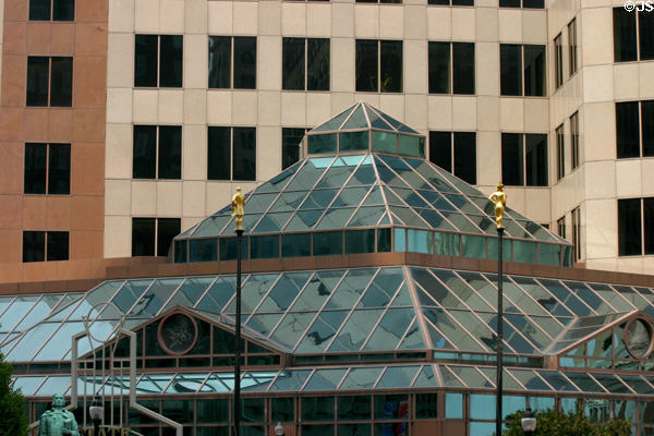 Glass skylight of modern building in plaza of Old State House. Hartford, CT.