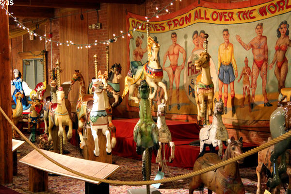 Array of merry-go-round animals at New England Carousel Museum. Bristol, CT.