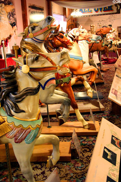 Carved horses at New England Carousel Museum. Bristol, CT.