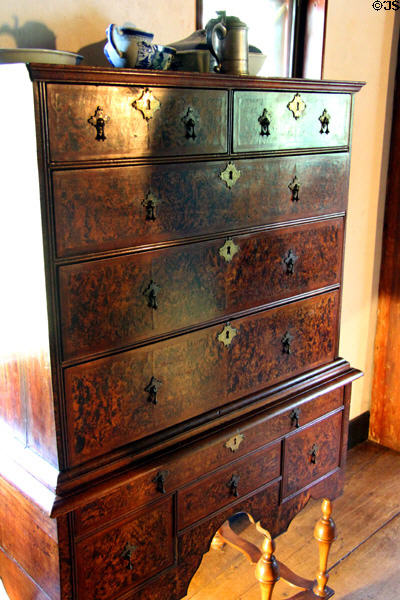 High chest of drawers in Queen Anne style (c1765) at Stanley-Whitman House. Farmington, CT.