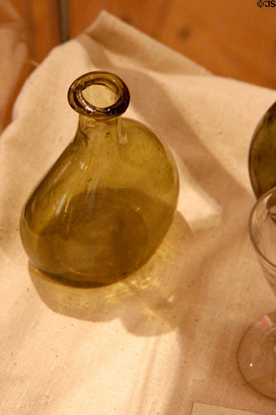 Blown glass pocket flask (18thC) at Stanley-Whitman House. Farmington, CT.