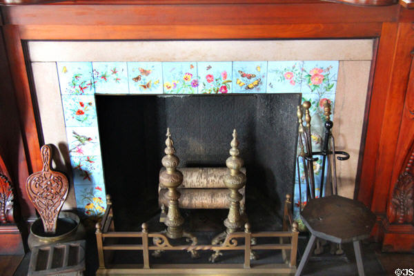 Tiled fireplace in library at Isham-Terry House Museum. Hartford, CT.