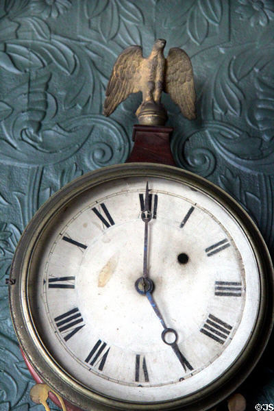 Banjo clock detail of face & eagle at Isham-Terry House Museum. Hartford, CT.