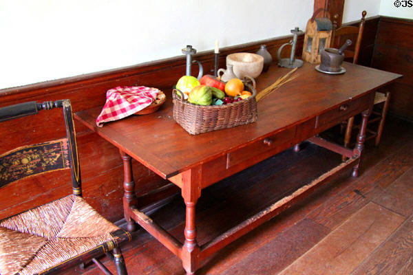 Early American work table at Nathan Hale Homestead Museum. Coventry, CT.