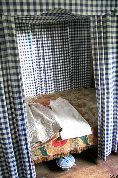 Canopied bed with textiles at Nathan Hale Homestead Museum. Coventry, CT.