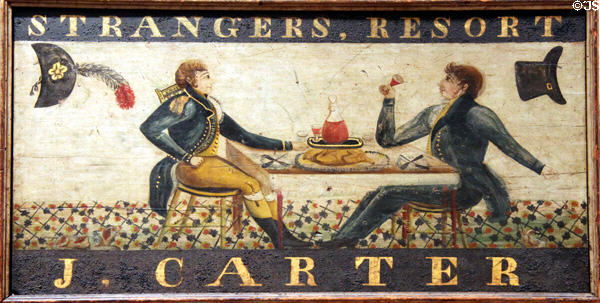 Strangers, Resort of J. Carter tavern sign at Connecticut Historical Society. Hartford, CT.