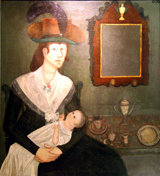 Portrait Anna Humphreys & daughter Eliza (1800) by Richard Brunson of East Granby at Connecticut Historical Society. Hartford, CT.
