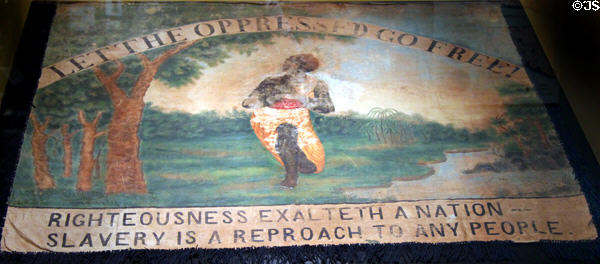 Antislavery banner 'Let the oppressed go free!' at Connecticut Historical Society. Hartford, CT.