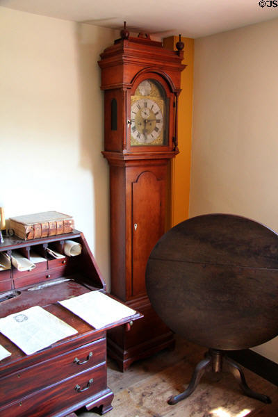 Tall clock, tilt table & desk at Noah Webster House. West Hartford, CT.