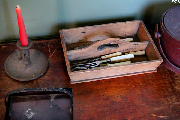 Candle holder & cutlery tray at Dr. Hezekiah Chaffee House. Windsor, CT.