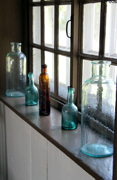 Glass medicine bottles at Dr. Hezekiah Chaffee House. Windsor, CT.