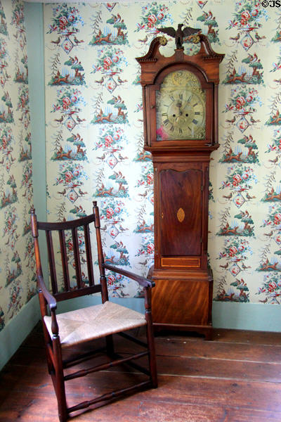 Tall case clock & armchair at Oliver Ellsworth Homestead Museum. Windsor, CT.