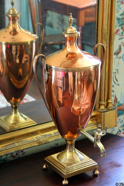 Copper & brass coffee urn gift to Oliver Ellsworth from Napoleon Bonaparte now at Ellsworth Homestead Museum. Windsor, CT.