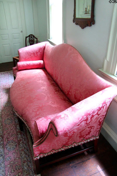 Settee with red upholstery owned by Oliver Ellsworth at his Homestead Museum. Windsor, CT.