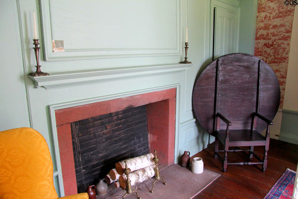 Fireplace with table convertible to chair at Oliver Ellsworth Homestead Museum. Windsor, CT.