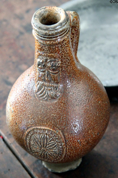 Ceramic bottle with face of European design at Phelps-Hathaway House. Suffield, CT.
