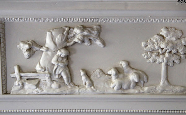 Relief decoration details of Adamsesque dining room fireplace at Phelps-Hathaway House. Suffield, CT.