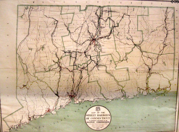 Map of historic Connecticut Street Railways at Connecticut Trolley Museum. East Windsor, CT.